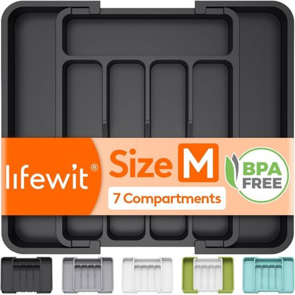 Expandable silverware drawer organizer adjustable utensil tray kitchen storage b